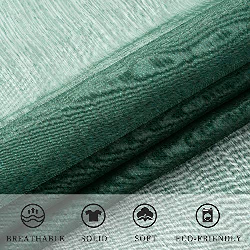DUALIFE Emerald Green Sheer Curtains 84 inch Length Hunter Green Solid Voile Window Curtain Panels Drapes Rod Pocket Top for Living Room Bedroom Transparent Window Treatments 2 Panels