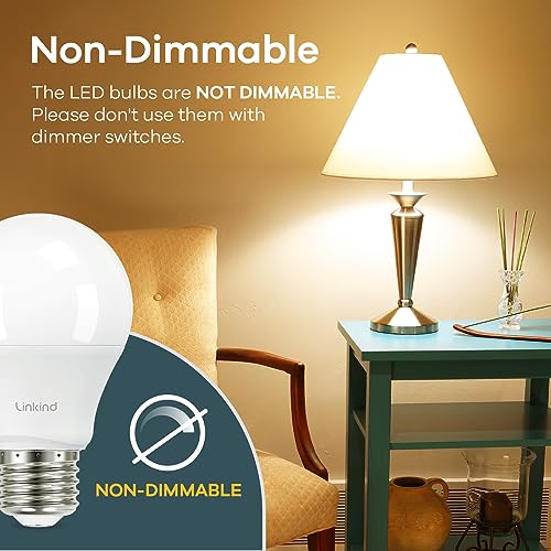 Linkind A19 LED Light Bulb, 60W Equivalent Light Bulbs, 9W 2700K Soft White, 800 Lumens Non-Dimmable LED Bulb, E26 Standard Base, Energy Efficient UL Listed, 6 Pack Led Lights for Bedroom Home Office