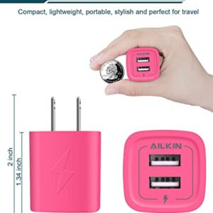 Wall Charger, AILKIN USB Plug Fast Charging Block, Power Adapter Cube 2 Port Charge Travel Brick Cell Quick Chargers Box for iPhone 15/14/13/12 Pro/SE/11Pro Max/XR, Samsung Galaxy S22 S7 S6, HTC, LG