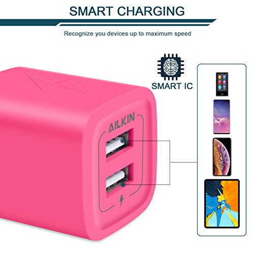 Wall Charger, AILKIN USB Plug Fast Charging Block, Power Adapter Cube 2 Port Charge Travel Brick Cell Quick Chargers Box for iPhone 15/14/13/12 Pro/SE/11Pro Max/XR, Samsung Galaxy S22 S7 S6, HTC, LG