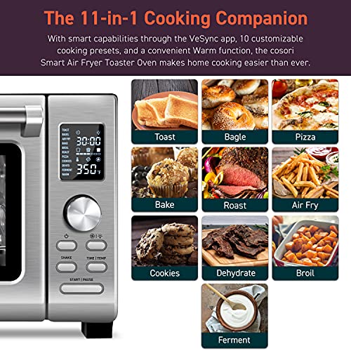 COSORI Air Fryer Toaster CS125-AO 11-in-1 Convection Oven Countertop 12 inch Pizza, 6 Slices of Toast, 30 Recipes & 4 Accessories Included, Smart-WiFi, 26.4QT, Stainless Steel