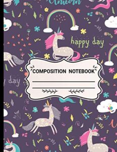 composition notebook: wide ruled paper notebook journal | blank lined workbook for girls unicorn composition notebook | cute unicorn pattern