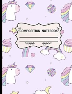 composition notebook: wide ruled paper notebook journal | blank lined workbook for teens kids students for home school college | unicorn composition notebook for girls