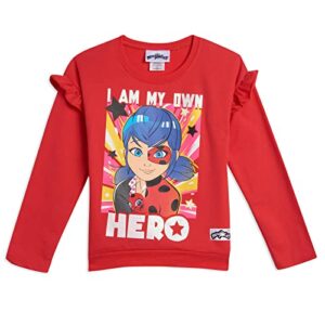 Miraculous Ladybug Little Girls Ruffled High Low T-Shirt & French Terry Pant Set 5 Red/Black