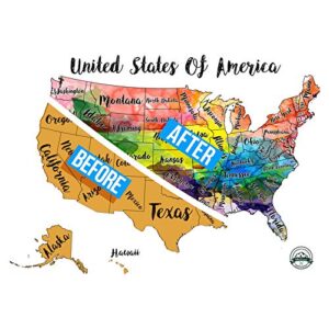 McScout 12X18 Inch USA Scratch Off Travel Map Decorative Art Wall Poster To Mark Your Travels On - Deluxe Watercolors - For Travelers - Impressive Artistic Colorful & Educational