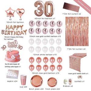 30th Birthday Decorations for Women, Dirty 30 Rose Gold Birthday Party Supplies for Women With Birthday Banner, Table Runner, Curtains, Cake Topper, Plates, Cups and More for 24 Guest -JSN PARTY