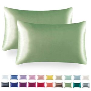tyfitb satin pillowcase for hair and skin, sage pillowcases set of 2, cooling pillow cases queen size(20×30 inches), soft luxury satin pillowcase with envelope closure