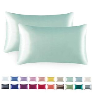 tyfitb satin pillowcase for hair and skin, mint green pillowcases set of 2, cooling pillow cases queen size(20×30 inches), soft luxury satin pillowcase with envelope closure