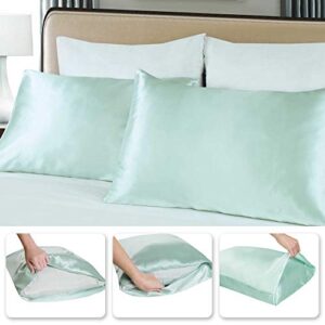 Tyfitb Satin Pillowcase for Hair and Skin, Mint Green Pillowcases Set of 2, Cooling Pillow Cases Queen Size(20×30 Inches), Soft Luxury Satin Pillowcase with Envelope Closure