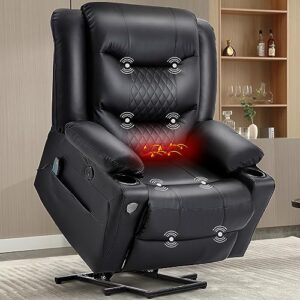 ever advanced power lift recliner lift chairs recliners for elderly,infinite-position lift chair to 150 degree,heat and massage by remote control,cup holders & usb in bedroom or living room,black