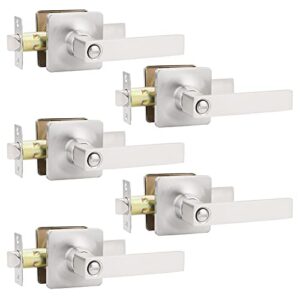 gobekor 5 pack interior brushed nickel bedroom door handles with lock privacy door levers bathroom lever, square rosette