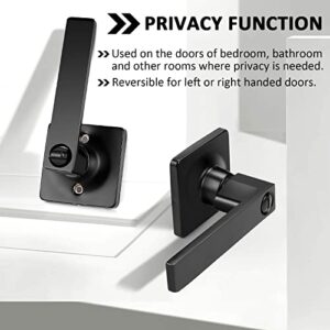 GOBEKOR 5 Pack Black Door Handle Interior Door Handles with Lock Privacy Door Handles for Bedroom Bathroom Square Door Handles Black Door Levers Keyless