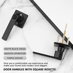 GOBEKOR 5 Pack Black Door Handle Interior Door Handles with Lock Privacy Door Handles for Bedroom Bathroom Square Door Handles Black Door Levers Keyless