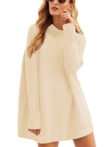 anrabess women oversized turtleneck sweaters 2023 fall trendy long sleeve casual loose fit baggy chunky rib knit slouchy tunic sweater dress warm winter clothes a277-kaqi-s apricot