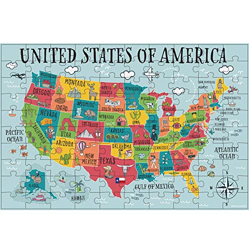 HomeWorthy (100 Pieces) Kids Jigsaw Puzzles - Durable Toddler Puzzles for Kids Ages 4-8 - (USA) United States of America Map with Thick Puzzle Pieces and Sturdy Box