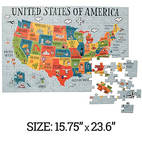 HomeWorthy (100 Pieces) Kids Jigsaw Puzzles - Durable Toddler Puzzles for Kids Ages 4-8 - (USA) United States of America Map with Thick Puzzle Pieces and Sturdy Box