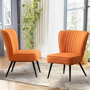 alunaune orange accent chair set of 2 upholstered living room chairs modern bedroom furniture sets armless slipper club chair guest reception couch comfy wingback single sofa