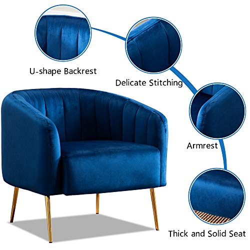 LSSPAID Velvet Accent Chair, Fabric Upholstered Accent Chairs for Living Room, Golden Metal Legs Armchairs, Navy Blue, Set of 1