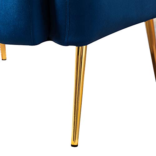 LSSPAID Velvet Accent Chair, Fabric Upholstered Accent Chairs for Living Room, Golden Metal Legs Armchairs, Navy Blue, Set of 1