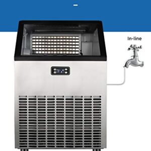 ADT Ice Machine Stainless Steel Under Counter Freestanding Commercial Ice Maker Machine for Home/Kitchen/Office/Restaurant/Bar/Coffee (200LB, Single-Water Inlet)