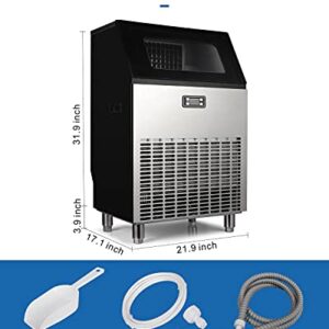 ADT Ice Machine Stainless Steel Under Counter Freestanding Commercial Ice Maker Machine for Home/Kitchen/Office/Restaurant/Bar/Coffee (200LB, Single-Water Inlet)