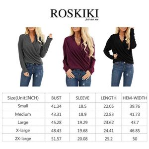 EVALESS Womens Casual V Neck Wrap Long Sleeve Knit Pullover Tops Sweater Shirts Gray M