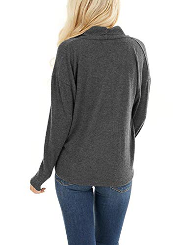 EVALESS Womens Casual V Neck Wrap Long Sleeve Knit Pullover Tops Sweater Shirts Gray M