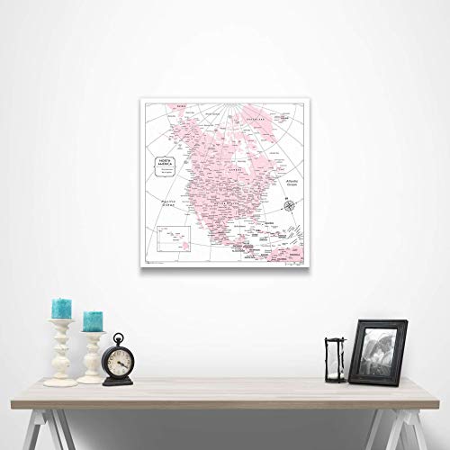 Push Pin North America Map Board - With Push Pins to Mark North America Travel - Handmade in Ohio, USA - Design: Pink Color Splash