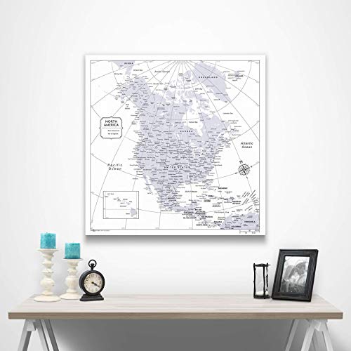 Push Pin North America Map Board - With Push Pins to Mark North America Travel - Handmade in Ohio, USA - Design: Light Gray Color Splash