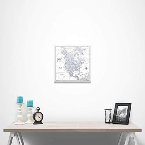 Push Pin North America Map Board - With Push Pins to Mark North America Travel - Handmade in Ohio, USA - Design: Light Gray Color Splash