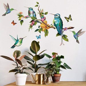 ROFARSO Hummingbird Plants Animals Beautiful Birds Flowers Butterfly Colorful Vinyl Wall Stickers Removable Wall Decals Art Decorations Decor for Bedroom Living Room Murals