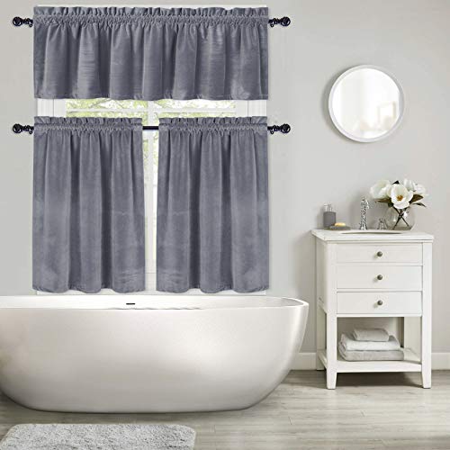 Haperlare Grey Kitchen Window Curtains, Heavy-Duty Privacy Enhancing Heat Blocking Velvet Bathroom Window Curtain Luxury Half Window Kitchen Cafe Curtains, 26" W x 24" L, Set of 2