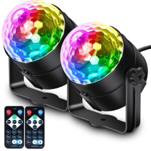 apeocose [2-pack] disco ball dj lights, sound activated rgb party light rotating stage strobe lamp with wireless remote for halloween decorations christmas room decor birthday bachelorette party zumba
