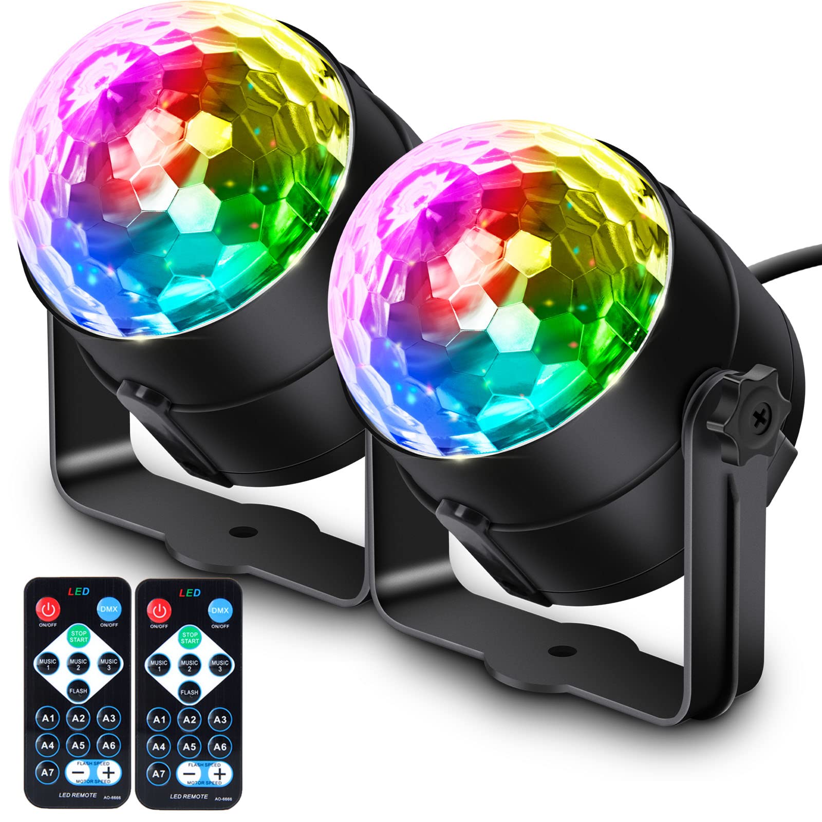 Apeocose [2-Pack] Disco Ball DJ Lights, Sound Activated RGB Party Light Rotating Stage Strobe Lamp with Wireless Remote for Halloween Decorations Christmas Room Decor Birthday Bachelorette Party Zumba