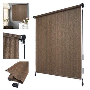 xkh room window decor 8'w x 8'l outdoor roller shade blind roll up for deck porch balcony patio light filter [p/n: et-klb-ht8*8-mocha]