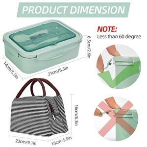 Porzu Bento Lunch Box, 1400 ML Lunch Box Meal PrepFor Kids & Adults，3 Compartments Portable Food Container with Utensil (Green)