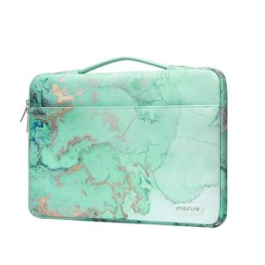 mosiso 360 protective laptop sleeve compatible with macbook air/pro, 13-13.3 inch notebook, compatible with macbook pro 14 inch 2023-2021 a2779 m2 a2442 m1, watercolor marble bag with belt, green