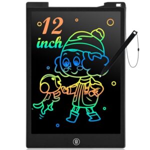 lcd writing tablet for kids,12 inch colorful doodle board for toddlers,toddler toys for 3 4 5 6 7 8 year old girls or boys,reusable electronic drawing pad,birthday gift for children (black)