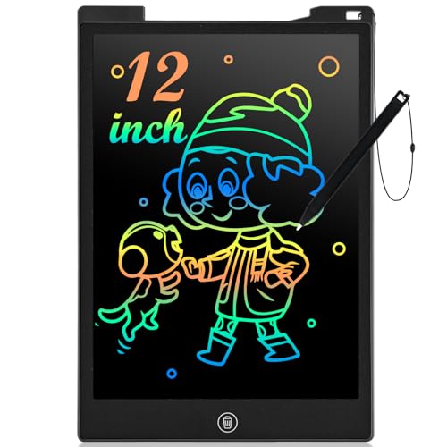 LCD Writing Tablet for Kids,12 Inch Colorful Doodle Board for Toddlers,Toddler Toys for 3 4 5 6 7 8 Year Old Girls or Boys,Reusable Electronic Drawing Pad,Birthday Gift for Children (Black)