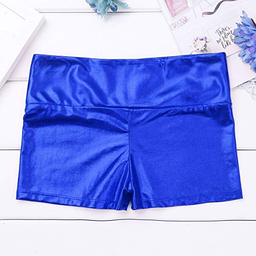 QinCiao Kids Teens Girls Shiny Metallic Ballet Active Dance Shorts Gymnastics Fitness Shorts Bottoms Hot Pants Blue 12