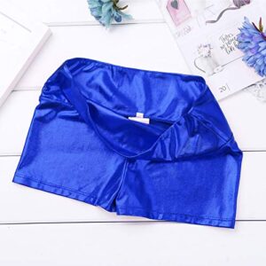 QinCiao Kids Teens Girls Shiny Metallic Ballet Active Dance Shorts Gymnastics Fitness Shorts Bottoms Hot Pants Blue 12