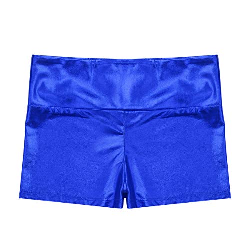 QinCiao Kids Teens Girls Shiny Metallic Ballet Active Dance Shorts Gymnastics Fitness Shorts Bottoms Hot Pants Blue 12