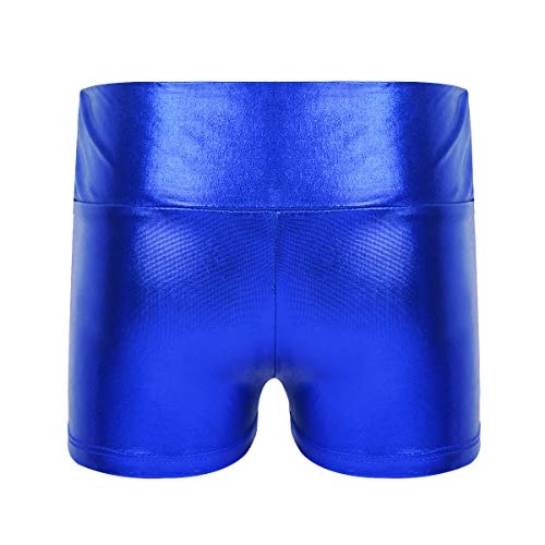 QinCiao Kids Teens Girls Shiny Metallic Ballet Active Dance Shorts Gymnastics Fitness Shorts Bottoms Hot Pants Blue 12