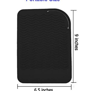 Heat Resistant Mat for Curling Iron, Flat Irons and Hair Straightener Hair Styling Tools 9" x 6.5", Food Grade Silicone, Black