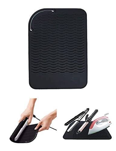 Heat Resistant Mat for Curling Iron, Flat Irons and Hair Straightener Hair Styling Tools 9" x 6.5", Food Grade Silicone, Black