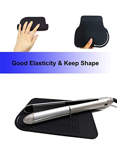 Heat Resistant Mat for Curling Iron, Flat Irons and Hair Straightener Hair Styling Tools 9" x 6.5", Food Grade Silicone, Black