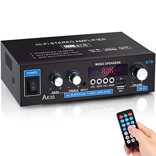 Facmogu AK35 90W+90W Mini HiFi Digital Amplifier, 2 Channel Bluetooth 5.0 Sound Amplifier Speaker AMP, Surround Sound FM USB Remote Control Low Distortion Home Car Amplifiers