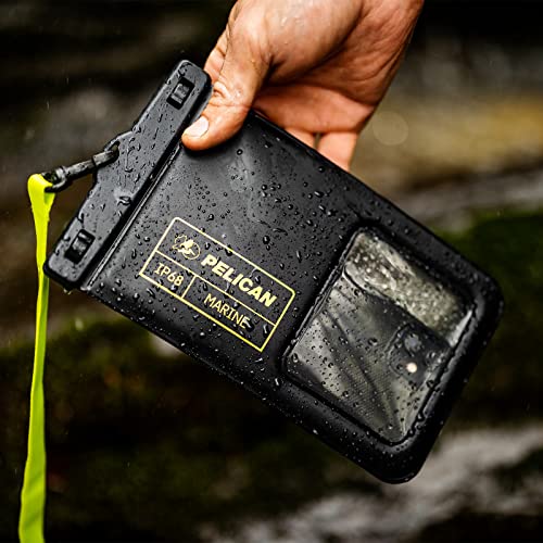 Pelican Marine - IP68 Waterproof Phone Pouch (XL Size) - Floating Waterproof Phone Case - iPhone 15 Pro Max/ 14 Pro Max/ 13 Pro Max/ 12/ S23 Ultra/ Pixel 7 - Detachable Lanyard - Black / Hi-Vis Yellow