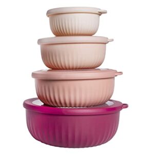 cook with color prep bowls - 8 piece nesting plastic meal prep bowl set with lids - small bowls food containers in multiple sizes (pink ombre)