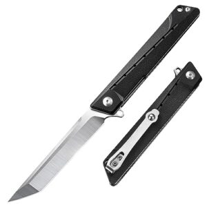 edcfans pocket folding knife with g10 handle, ball bearing pivot d2 steel tanto pocket knife with locking liner and pocket clip for everyday carry, camping hunting gifts for men, dad